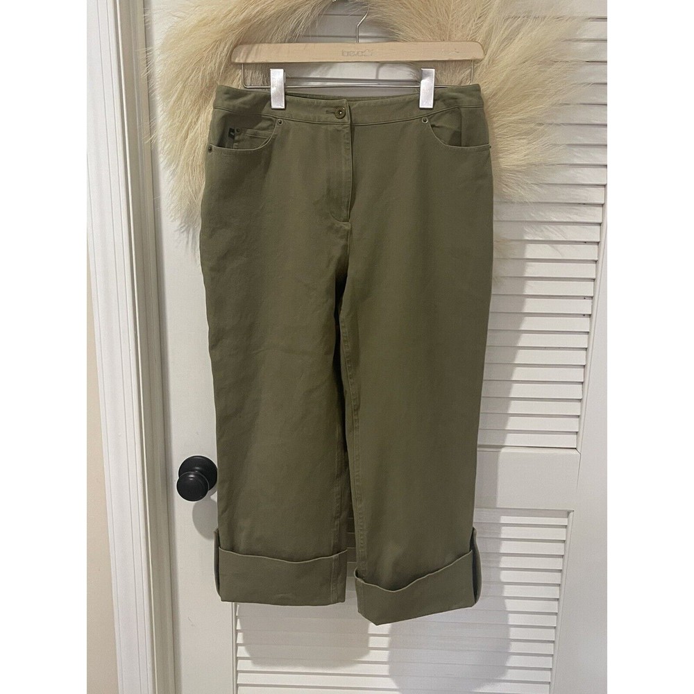 Peck & Peck Collection Pants Adult 10 Olive Green Pull-On Pockets Womens Khaki